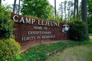 A sign for camp lejeune, home of expeditionary forces in readiness.